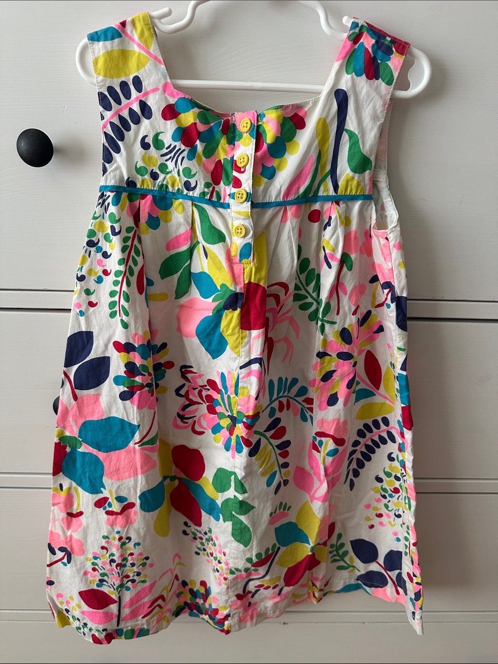 Mini Boden Bright Floral Cotton Dress - White, Pink, Teal, Yellow, Navy - Picture 2 of 2